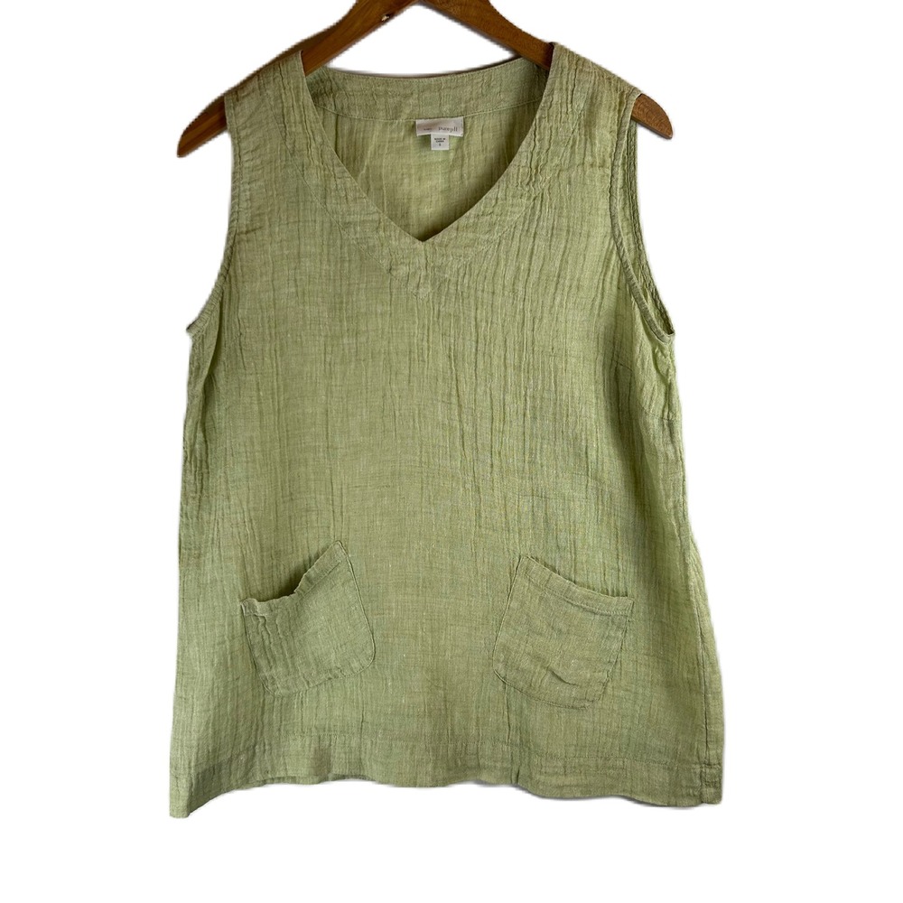 Pure Jill J Jill Womens Small Green 100% Linen Tunic Top V-Neck Coastal Grandma - Picture 1 of 8